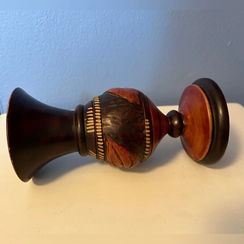 Haiti Signed Wooden Pedestal Flower Vase - Picture 3 of 9